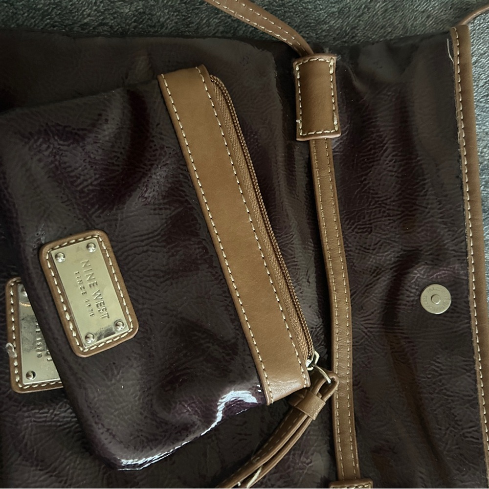 Nine West Glossy Purple and Tan Crossbody bag with wristlet